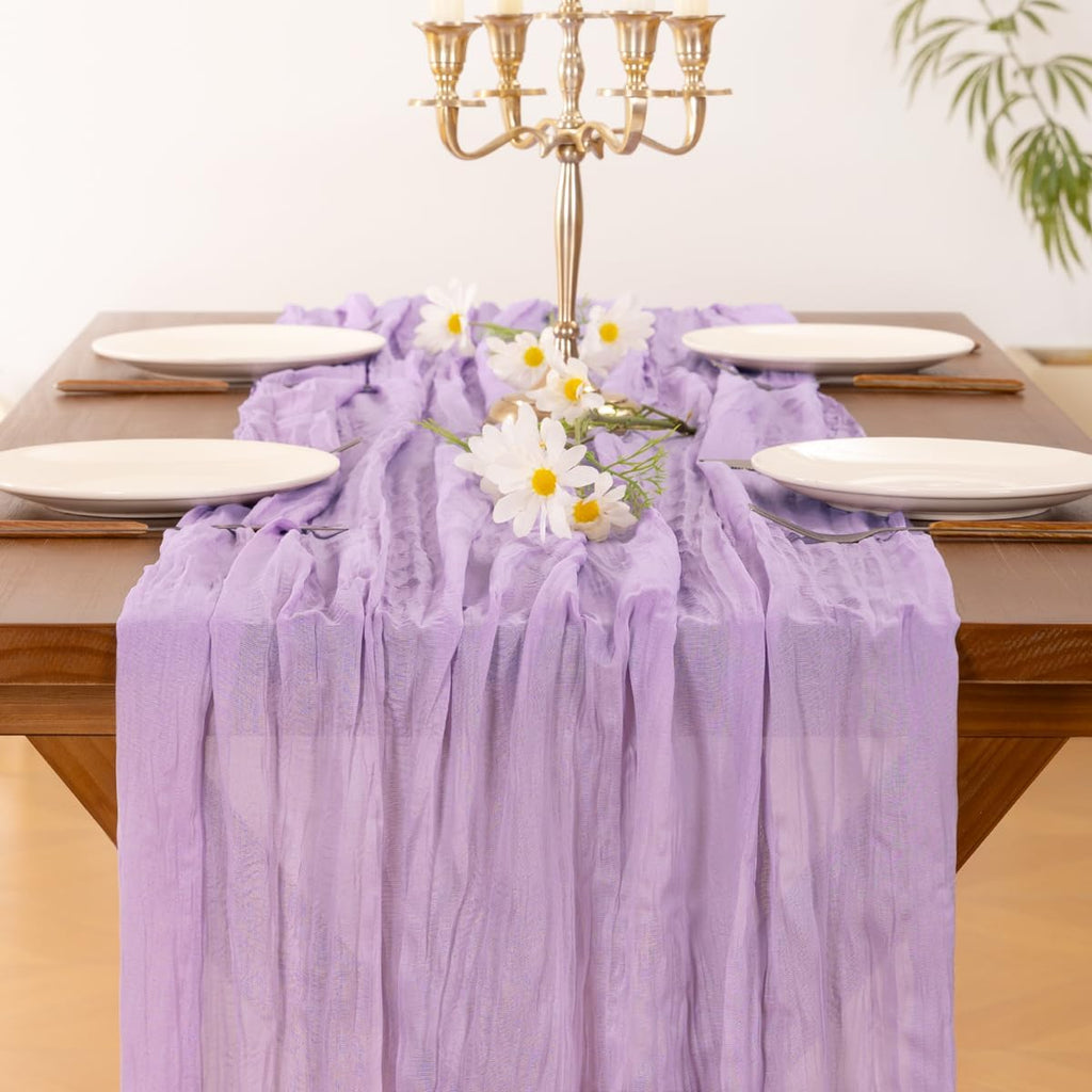 Socomi Lilac Purple Cheesecloth Table Runner - 120 Inch Boho Rustic Sheer Decor for Weddings & Events