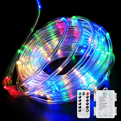 40ft LED Rope Lights, Battery Operated Fairy String Lights with Remote & Timer