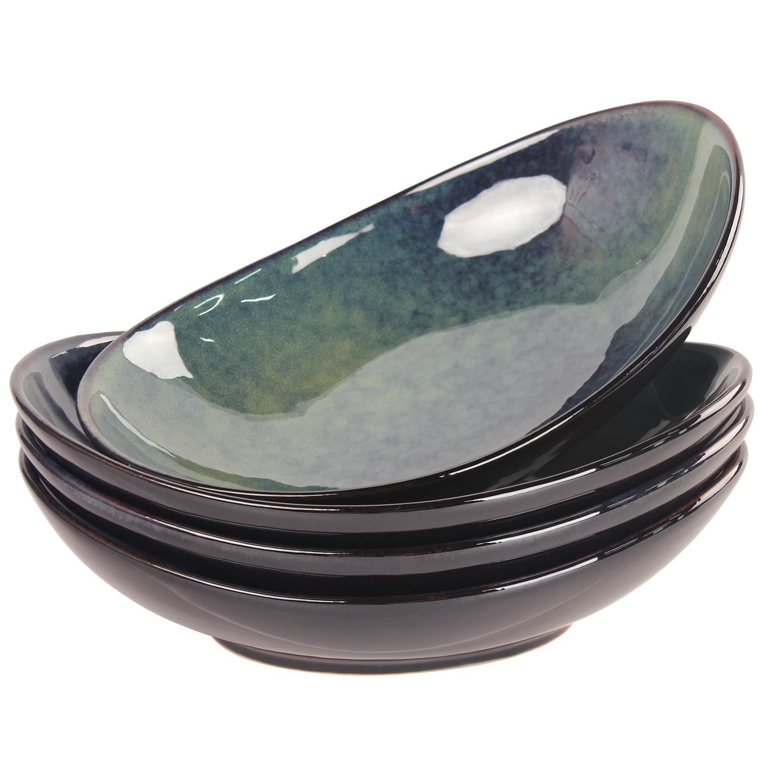 LIUYWYHCF Ceramic Serving Platters Set of 4, 9.6 Inch Curved Oval Deep Salad Plates for Entertaining, Modern Kitchen Dishes, Trays for Dinner, Fruit, Salad, Pasta, burgers - Dishwasher Microwave Safe