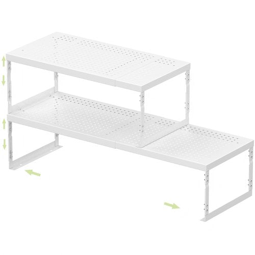 Jojocross Adjustable Stackable Metal Storage Shelf Organizer - Expandable Wire Rack with Perforations for Kitchen, Pantry, Bathroom, Cabinet & Office-Compact, Durable & Sturdy (2PACKS/Large/White)
