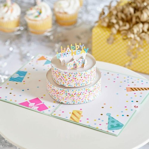 Lovepop 3D Happy Birthday Pop-Up Card - Colorful Sprinkles Cake Design | 5" x 7" Blank Notecard & Envelope Included
