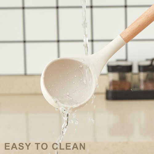 Gaixvny Kitchen Utensils Set - 34 PCS Non-Stick Silicone Cooking Utensils Set Spatula Set with Holder, Wooden Handle Spoon,Brush,Whisk Kitchen Gadgets Tools Set for Nonstick Cookware (Cream White-34P)