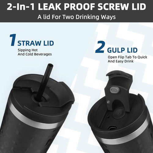 BJPKPK 18oz Insulated Stainless Steel Tumbler - Black Leopard Travel Coffee Mug with Lid & Straw