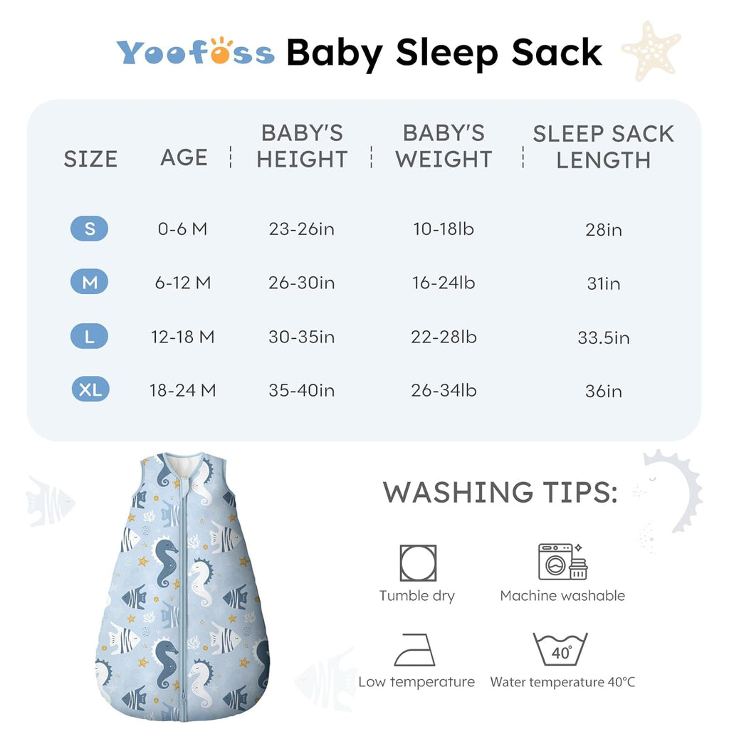 Yoofoss Baby Sleep Sack - 0-6 Months TOG 2.5 Wearable Blanket | 100% Organic Cotton, Warm & Comfy