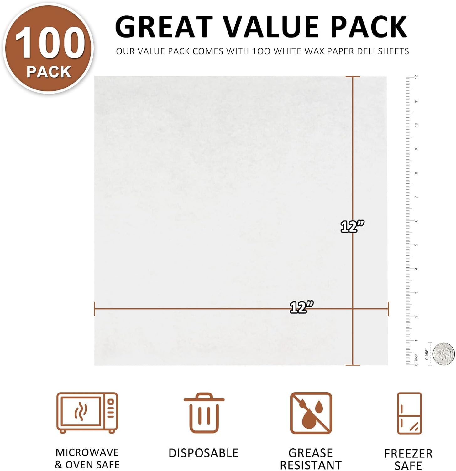 Neyimqr Deli Paper Sheets - Unbleached White Wax Paper for Food Baskets | 100PCS 12"x12" Grease Resistant