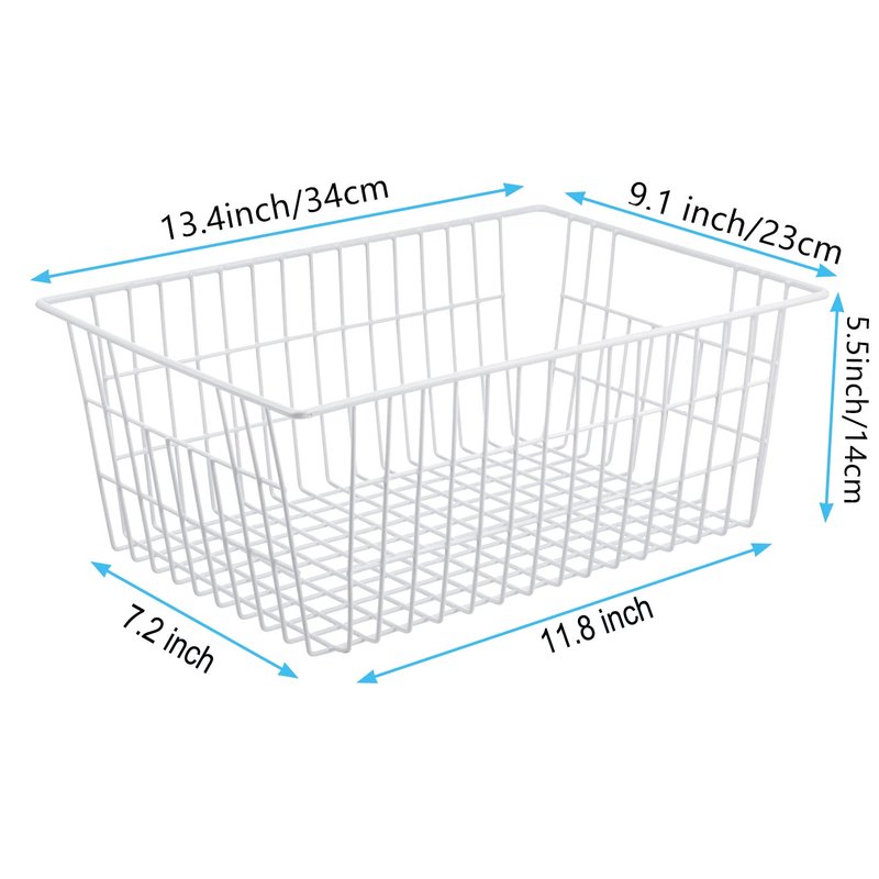 iPEGTOP Wire Storage Freezer Baskets, Set of 2 13.4" Household Organizer Storage Bins Fridge Basket Rack with Handles for Kitchen Cabinets, Pantry, Office, Bathroom Organization - White