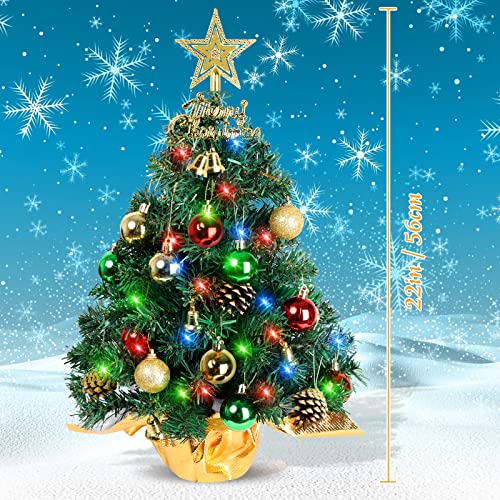 22-Inch Pre-Lit Mini Tabletop Christmas Tree with Ornaments & LED Lights