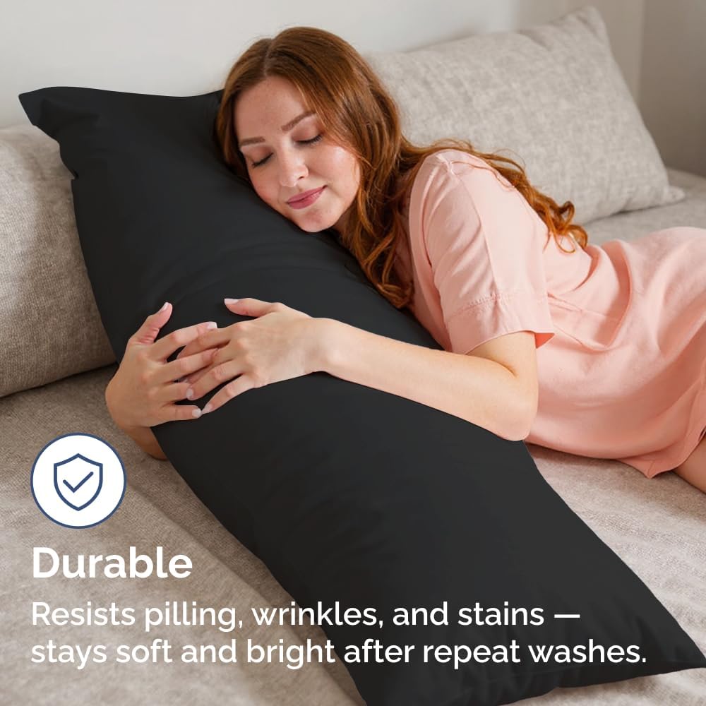 Skiennix Body Pillowcases Set of 2 | Soft & Breathable 20x54 Long Pillow Covers - Wrinkle & Fade Resistant, Machine Washable (Black)
