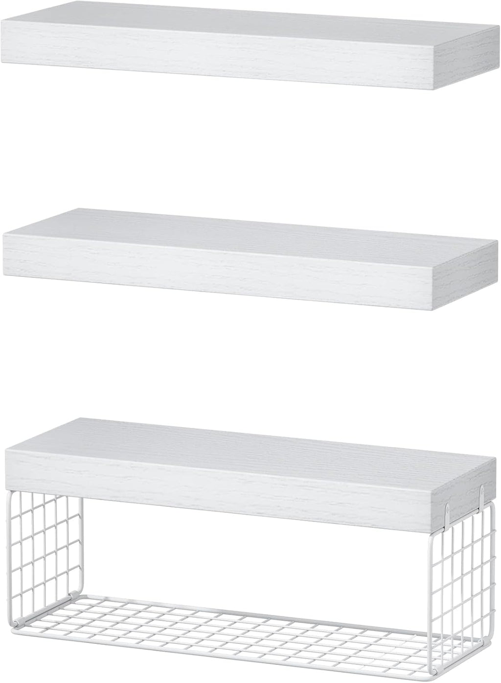 QEEIG Bathroom Shelves - Over Toilet Wall-Mounted Floating Storage | Set of 3 White 16-Inch Farmhouse Decor