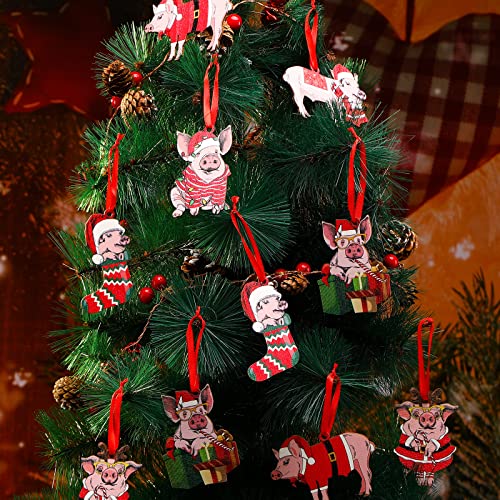 Farmhouse Christmas Pig Ornaments 36 Pcs Wooden Holiday Decorations for Tree & Gifting