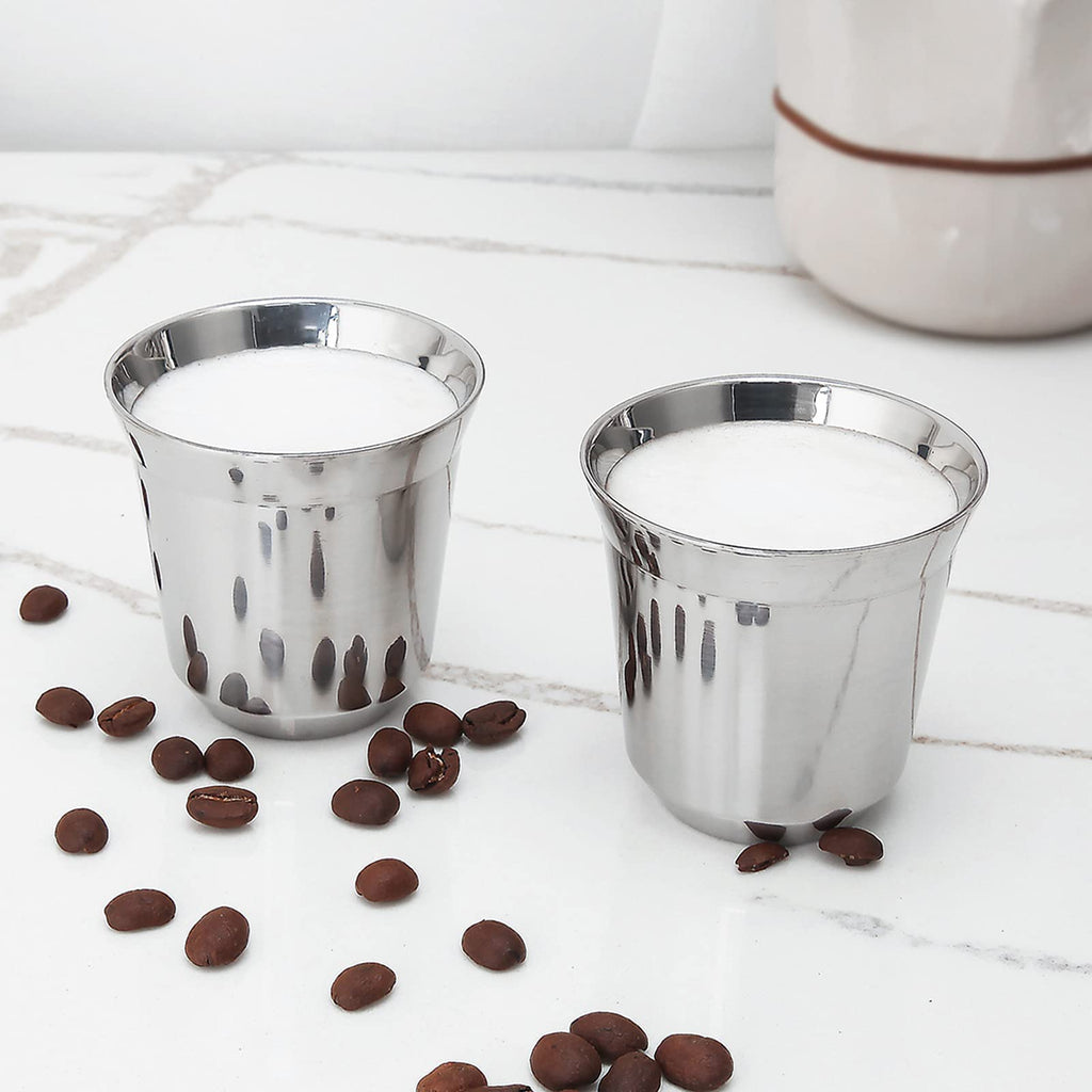 Easyworkz Pedro Stovetop Espresso Maker 6Cup 300ml, Bundled Stainless Steel Espresso Cup 2pcs Set Double Wall Insulated Metal Demitasse Cups 2.5 oz