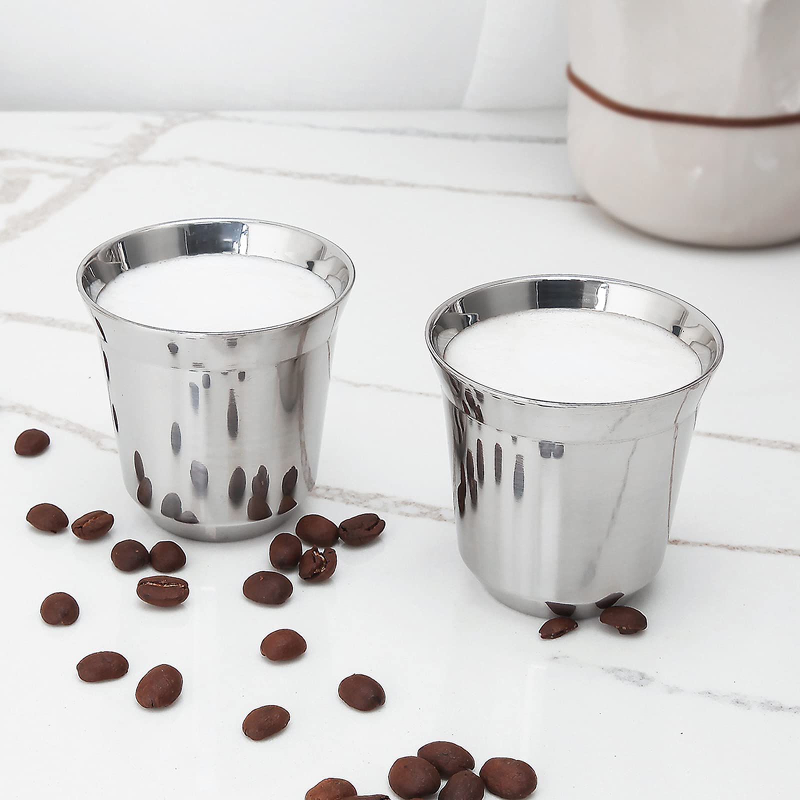 Easyworkz Pedro Stovetop Espresso Maker 6Cup 300ml, Bundled Stainless Steel Espresso Cup 2pcs Set Double Wall Insulated Metal Demitasse Cups 2.5 oz