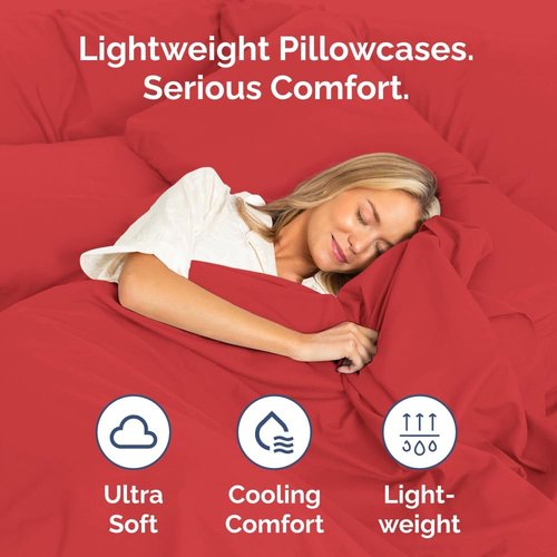 King Standard Pillow Cases by King - Ultra-Soft Hotel Quality | Fade-Free & Wrinkle Resistant - Red, Set of 2