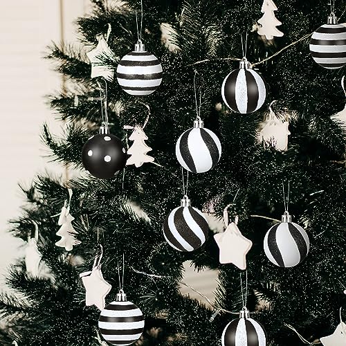 24-Piece Black and White Christmas Ball Ornaments - 2.36-Inch Shatterproof