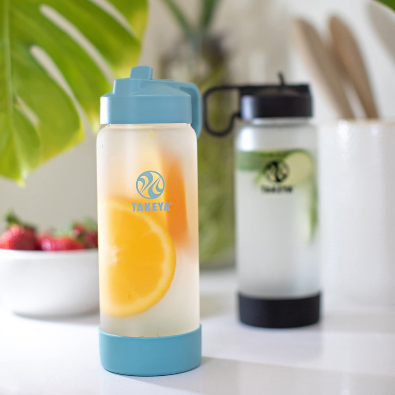 Takeya Glass Water Bottle - Durable Thermo-Shock Resistant - Sure-Grip Safe Shell - Clear Leak-Proof - Straw Lid - Dishwasher Safe - Everyday Use - 22 oz, Sage