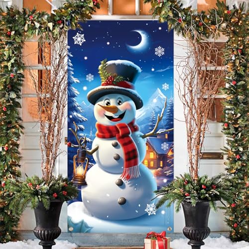Christmas Door Cover Snowman Scene Indoor Outdoor Holiday Banner 35x71in
