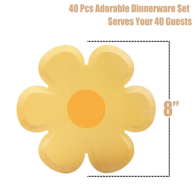 GGBOY 40PCS Daisy Plates Flower Paper Plates, 8" Yellow Daisy Paper Plates Flower Plates Disposable, Groovy Plates Spring Daisy Party Paper Plates Cute Flower Shaped Paper Plates Daisy Party Supplies