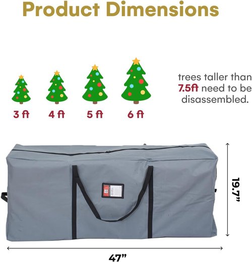 Holiday Spirit Christmas Tree Storage Bag - Heavy-Duty Waterproof Design with Reinforced Handles | Fits 7.5ft Tree, Charcoal Color