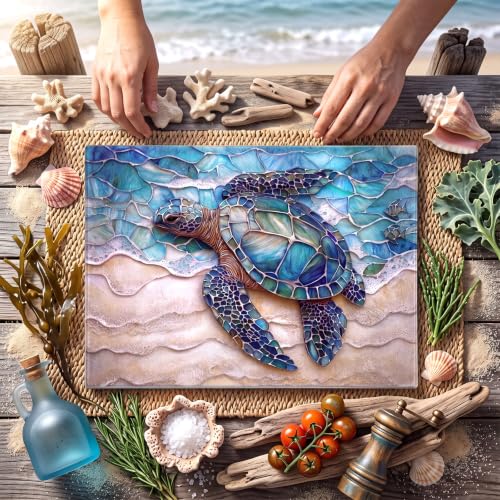 Sea Turtle Glass Cutting Board 11x15 Inch Large Tempered Kitchen Decor