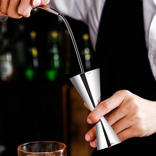 LILIWER Japanese Jigger for Bartending,Cocktail Shaker 2 OZ 1 OZ with Measurements Inside,Premium 304 Food Grade Stainless Steel (Silver, 2/1 oz)