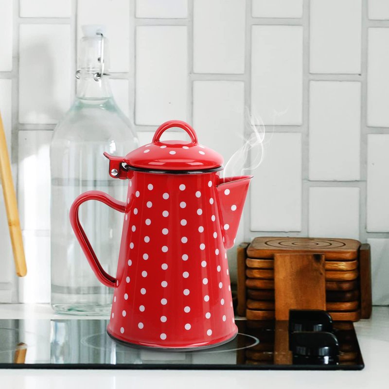 Zerodeko Enamel Kettle 7.48 Inch Pour-over Pot with Heat-Resistant Handle 17 Oz Household Stovetop Water Boiling Kettle for Kitchen Use