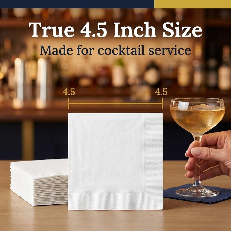 White Disposable Beverage Napkins – 1000 Count Cocktail Napkins, Absorbent Paper Napkins, Bulk for Parties, Bars, Catering, Restaurants & Events