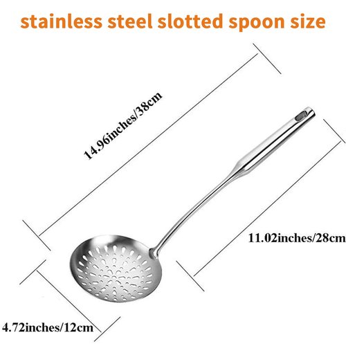 TBWHL Skimmer Slotted Spoon, Slotted Spoons for Cooking, Heavy Duty 304 Stainless Steel Slotted Spoon with Vacuum Ergonomic Handle, Comfortable Grip Design Strainer Ladle for Kitchen, 14.96 Inches
