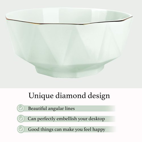 Wpslnwo Large Serving Bowls Set, 8inch 60oz Ceramic Salad & Soup Bowls, Pho Bowls, Cream Green Diamond Set of 2, Microwave & Dishwasher Safe, Easy Clean