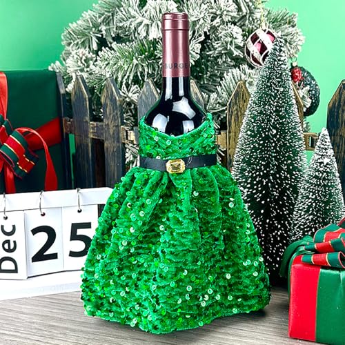 Green Sequin Christmas Wine Bottle Cover - Festive Holiday Table Decoration