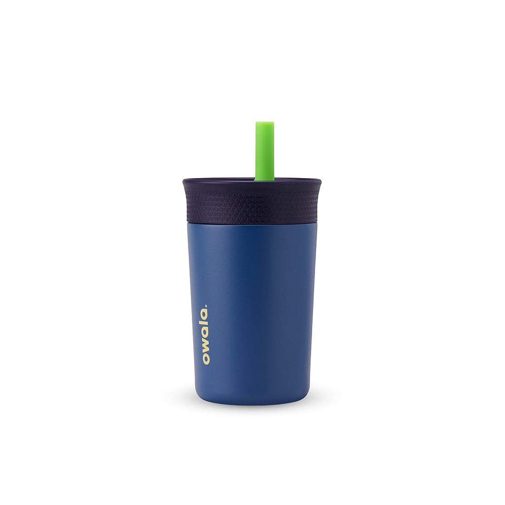 Owala Kids Stainless Steel Tumbler - Insulated Water Bottle with Spill-Resistant Straw | 12 Oz, Navy & Blue