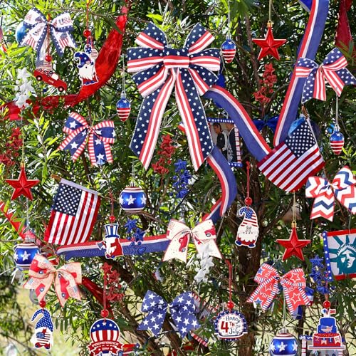 Patriotic Tree Decorations Set - 43 Pieces with Bow Style for 4th of July & Independence Day