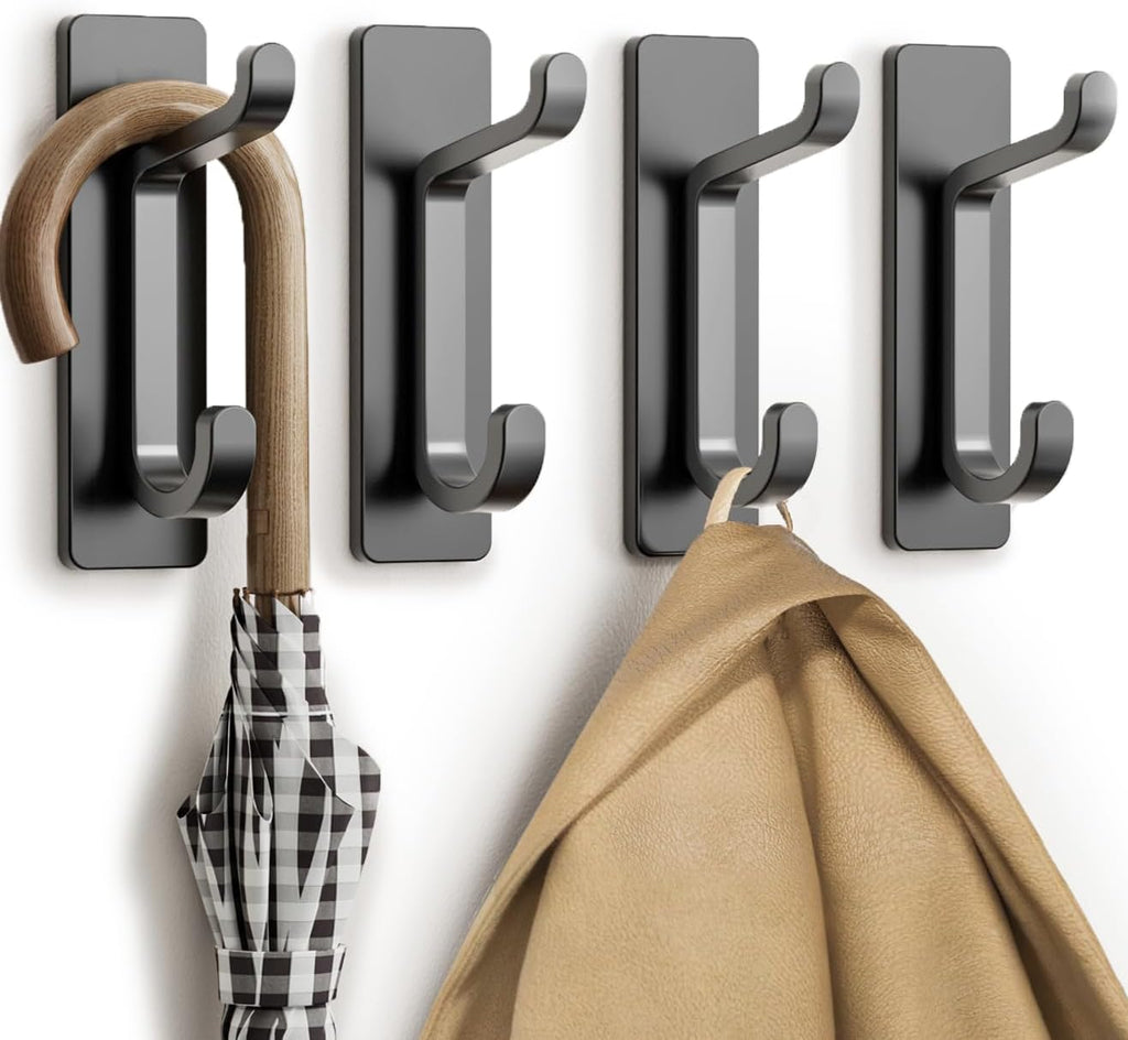 Pickpiff Wall Hooks - 13LB Strong Adhesive Coat & Towel Hangers | Grey 4 Pack