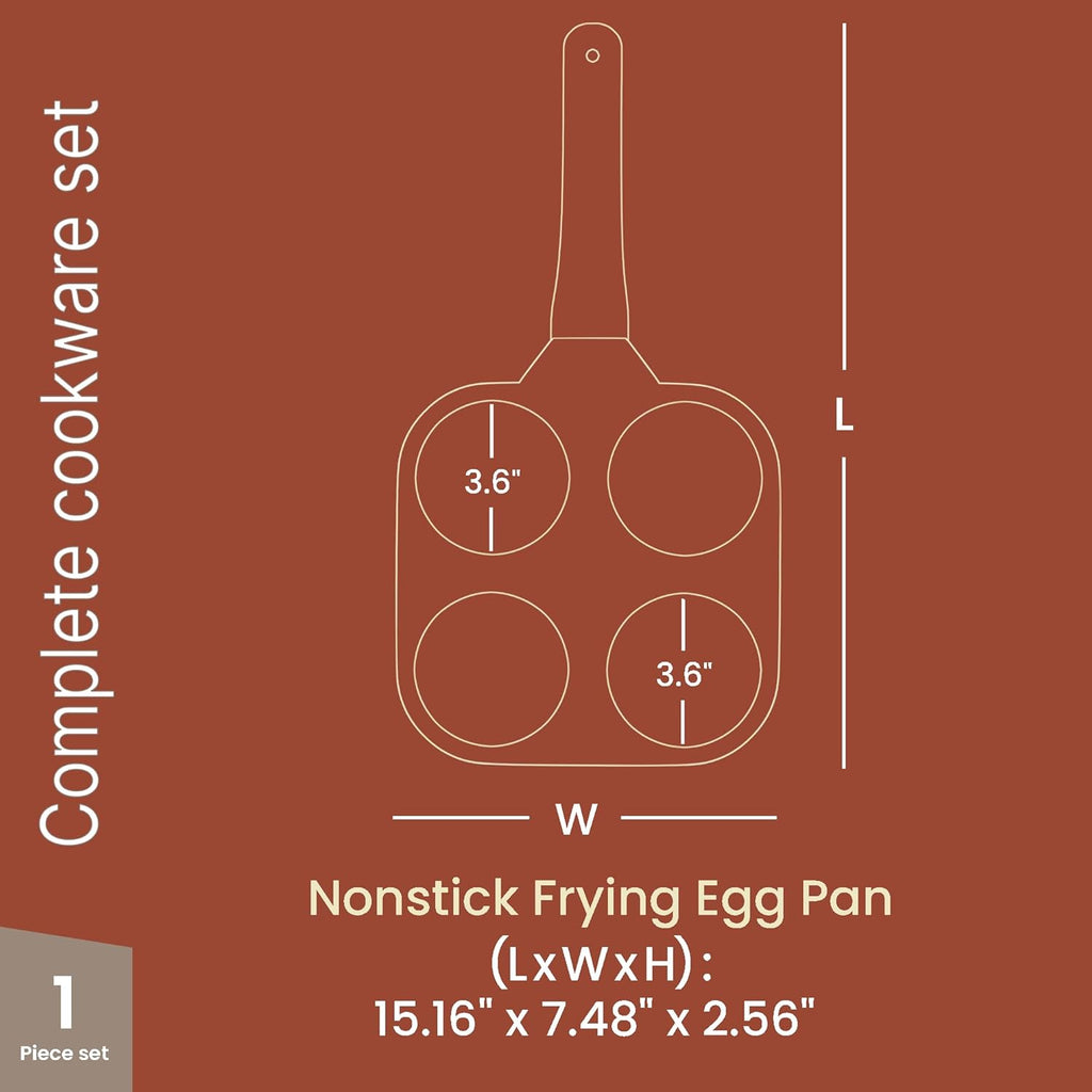 Skiennix 4-Cup Nonstick Frying Egg Pan - White Marble Design, PFOS & PFOA Free, Heat-Resistant Handle, 500°F Safe