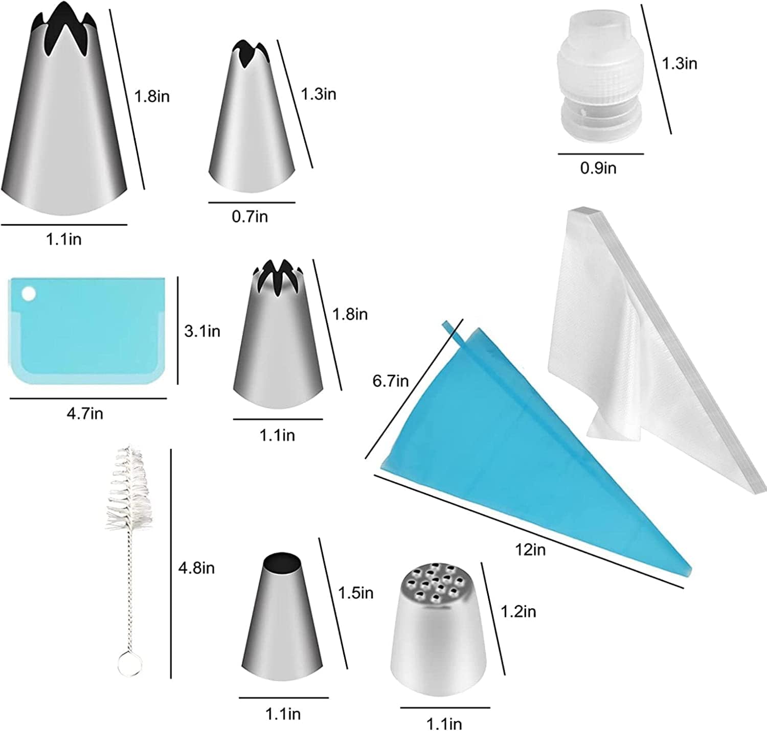 Skiennix Icing Nozzles Set - Stainless Steel Piping Tips with Reusable Silicone Bag for Cakes & Cupcakes