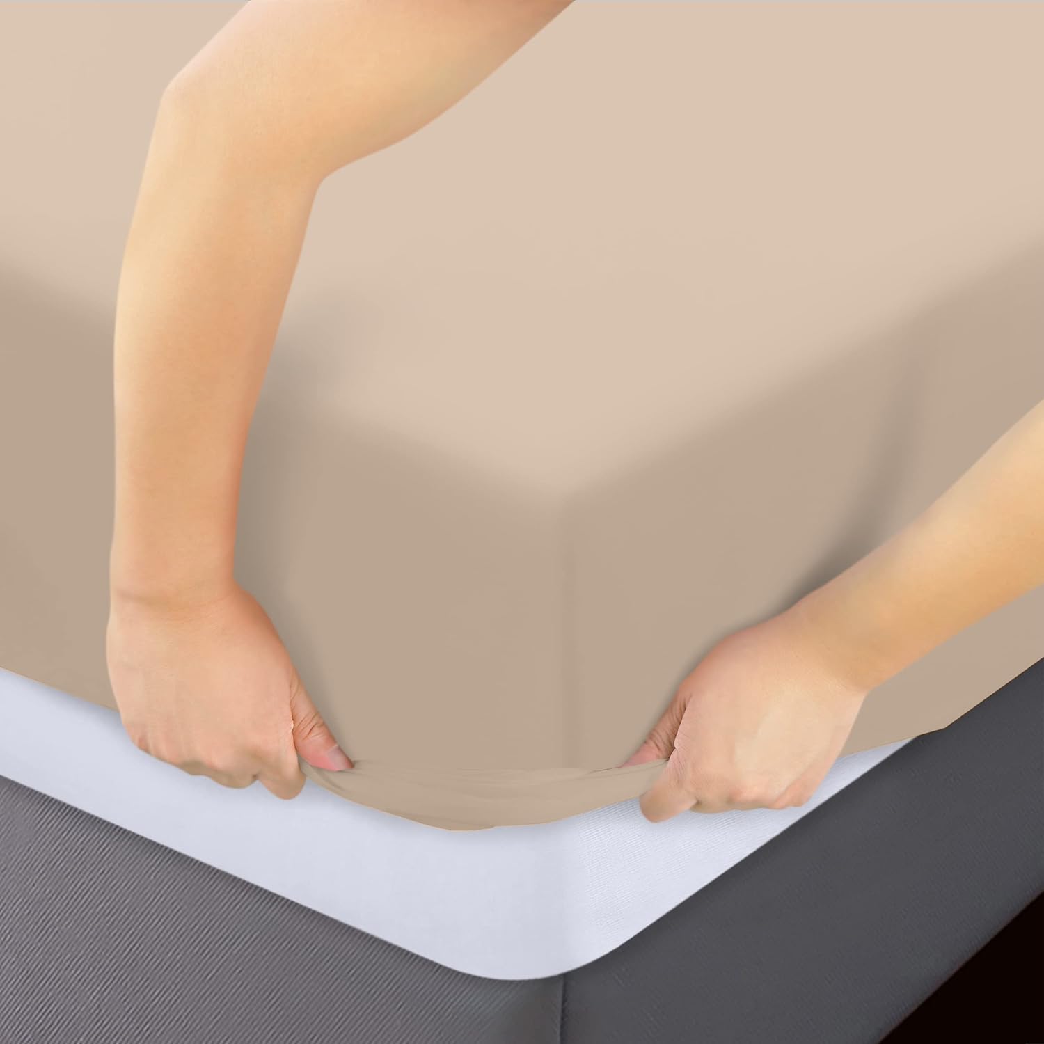 Utopia Bedding Queen Fitted Sheets - Soft Brushed Microfiber with Deep Pockets | Bulk Pack of 2 - Beige