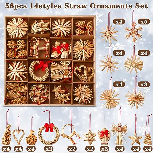Gerrii 56 Pcs Scandinavian Christmas Straw Ornaments Set - Heart Variations