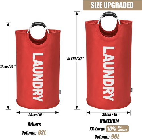DOKEHOM 90L Large Laundry Basket - Collapsible Freestanding Hamper in Red for Easy Storage