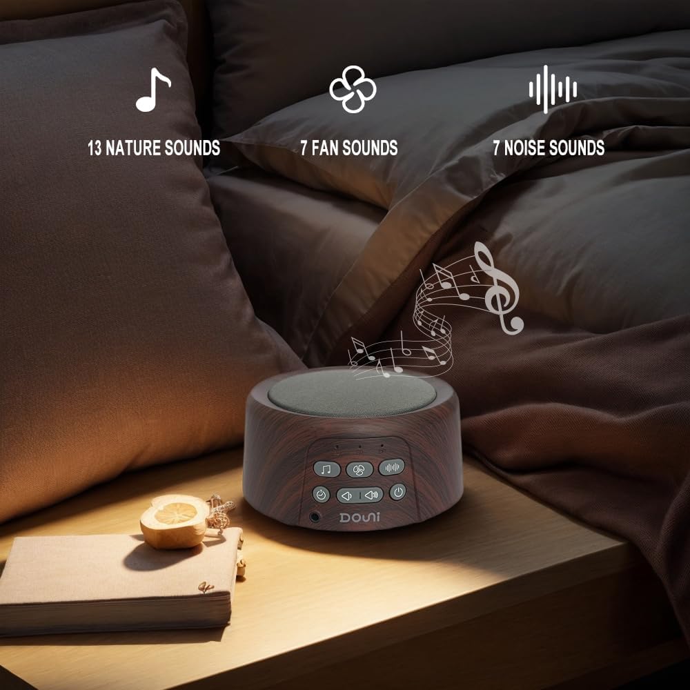 White Noise Machine - Soothing Sleep Sound Therapy with Timer & Memory Function | Brown Wood Grain Finish
