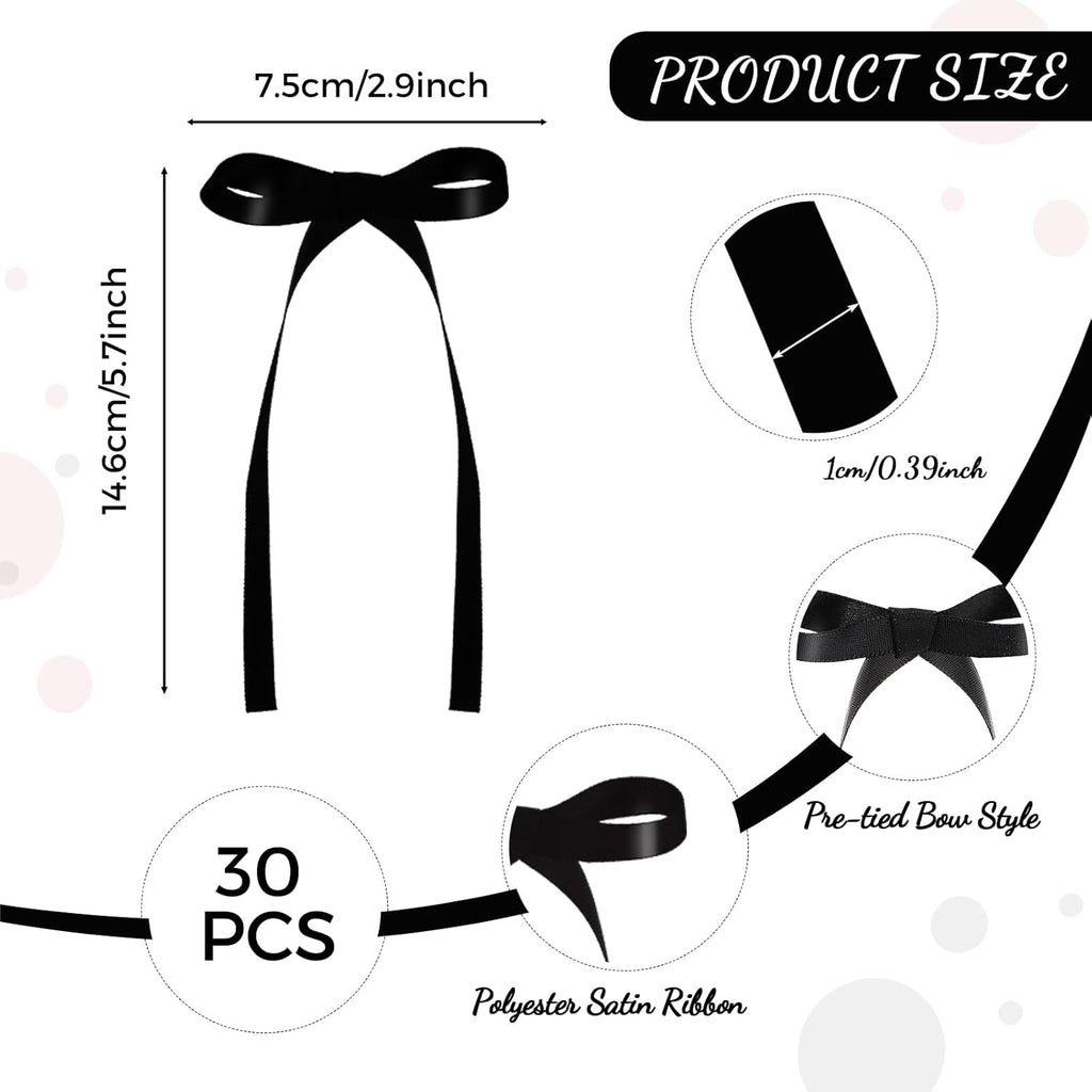 Skiennix 30 Pack Bow Cake Toppers - Elegant Black Ribbon Bows for Graduation & Wedding Celebrations