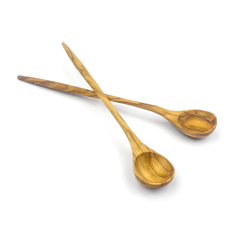 WONDERFUL 100% Natural Olive Wood Long Handle Spoons for Coffee, Tea, Milkshake Kitchen Stirring, Cocktail Stirrer; Mixing Honey Spoon, Chef Tasting Spoons(2 pcs)