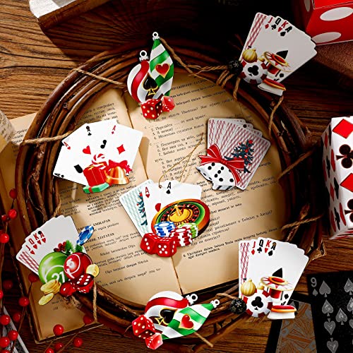 Christmas Wooden Playing Card Ornaments Set - Holiday Tree Decorations