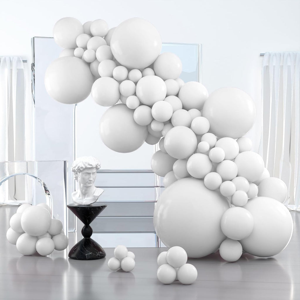 PartyWoo White Balloons - 127-Piece Matte Latex Balloon Arch Kit for Weddings & Events | Various Sizes