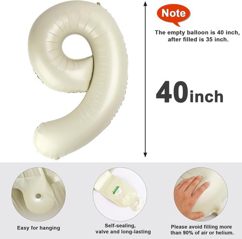 40 Inch Cream White Number 9 Balloon - Perfect for Birthday Parties, Weddings & Graduations