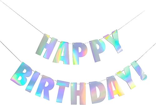 GREATRIL Holographic Happy Birthday Banner - Pre-Strung Iridescent Party Decoration | Colorful Backdrop