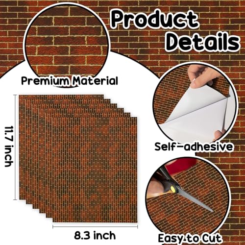 6-Pack Red Brick Road Self-Adhesive Mats for Christmas Village & Dioramas