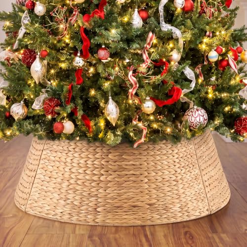 DUMOS 42 Inch Woven Christmas Tree Collar, Water Hyacinth, Natural