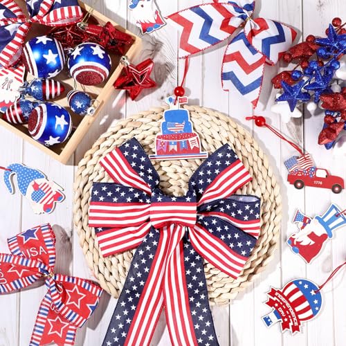 Patriotic Tree Decorations Set - 43 Pieces with Bow Style for 4th of July & Independence Day