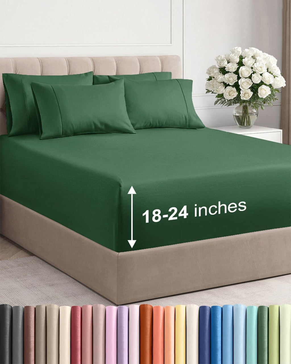 Skiennix Extra Deep King Sheet Set - 6 Piece Breathable Cooling Bedding - Soft Wrinkle-Free Emerald Green