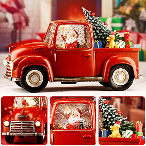 Musical Light-Up Red Truck Christmas Snow Globe with Swirling Glitter