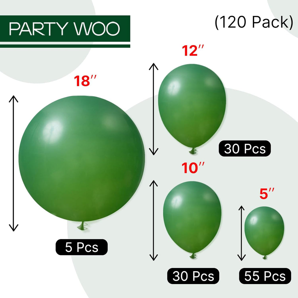 PartyWoo Dark Green Balloons - 120-Piece Emerald Balloon Arch Kit for Birthday & Graduation Decor
